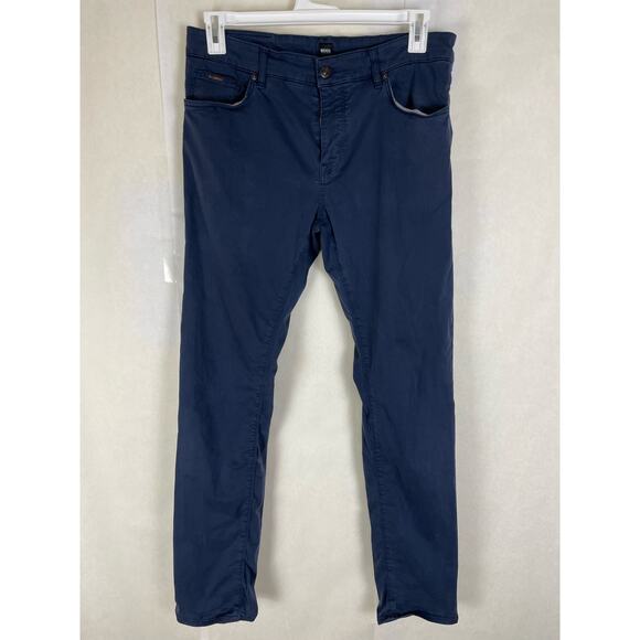 Hugo Boss Mens Classic Dark Blue Straight Slim Leg Chino Pants Size 34/34 - Picture 1 of 7